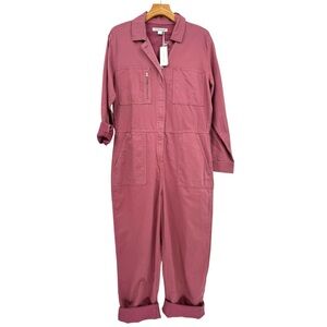Outerknown Station Jumpsuit Boiler Utility Long Sleeve Zip Linen Cotton Pink L